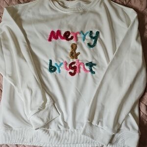 White Sweater with Colorful Embroidery